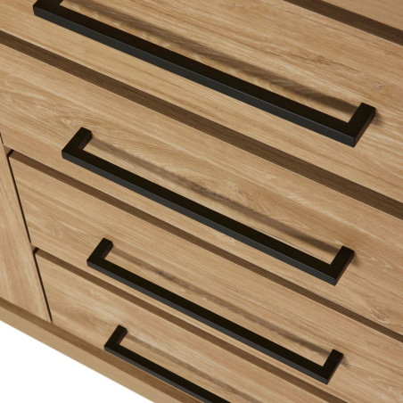 Buffet 3 portes 4 tiroirs aspect bois poignées métal noires - VYSIAL