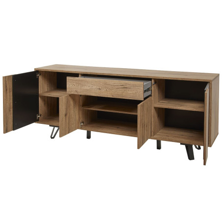 Buffet 4 portes 1 tiroir chêne miel et noir mat - CELINE