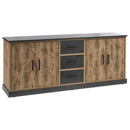 Buffet 4 portes 3 tiroirs chêne artisan et noir graphite - BALTY