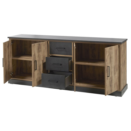 Buffet 4 portes 3 tiroirs chêne artisan et noir graphite - BALTY