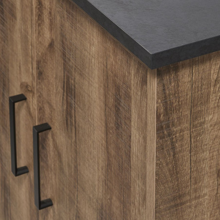 Buffet 4 portes 3 tiroirs chêne artisan et noir graphite - BALTY