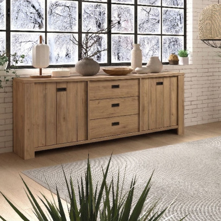 Buffet 2 portes 3 tiroirs aspect bois finition Castel Oak - GERMAIN