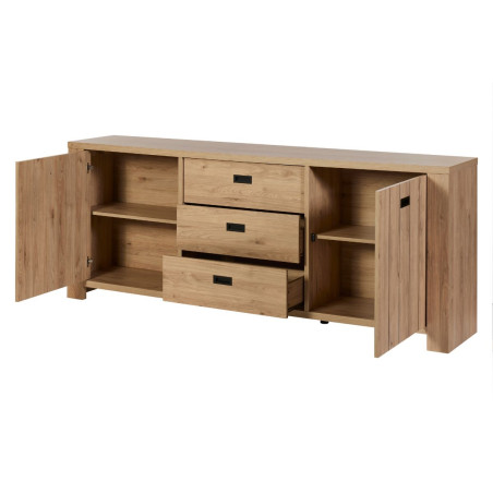 Buffet 2 portes 3 tiroirs aspect bois finition Castel Oak - GERMAIN