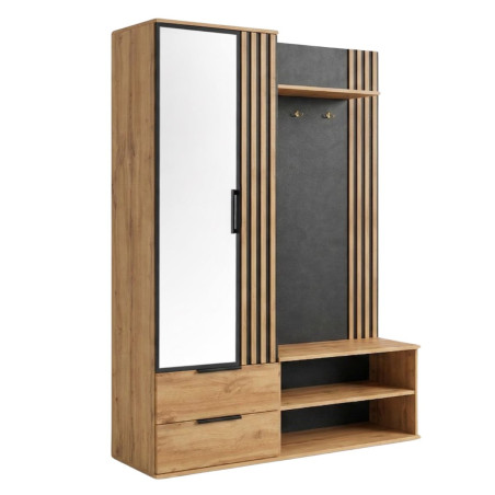 Vestiaire multi rangements aspect bois et noir - BERGEN