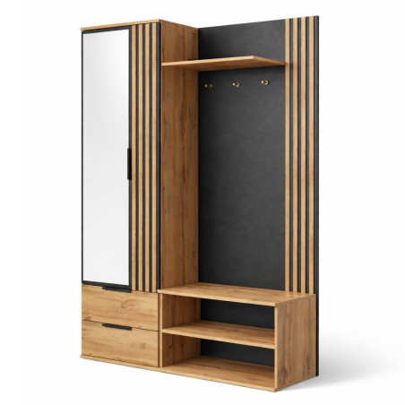 Vestiaire multi rangements aspect bois et noir - BERGEN