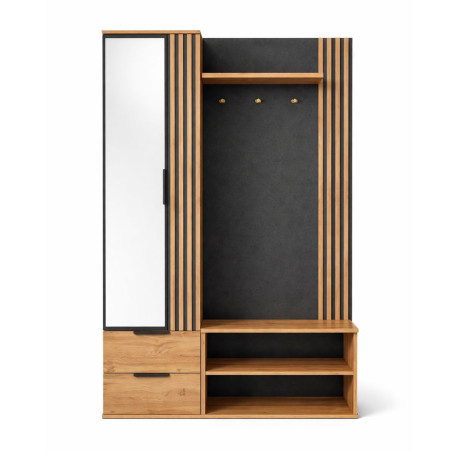 Vestiaire multi rangements aspect bois et noir - BERGEN
