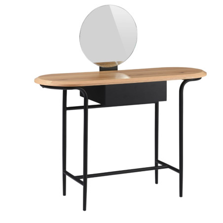 Coiffeuse métal et MDF plateau chêne miroir réglable - ORBELOR