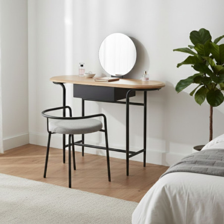 Coiffeuse métal et MDF plateau chêne miroir réglable - ORBELOR