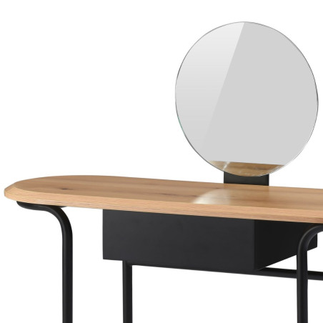Coiffeuse métal et MDF plateau chêne miroir réglable - ORBELOR