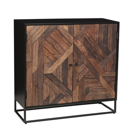 Meuble de rangement 2 portes en métal noir et bois recyclé - JORDIA