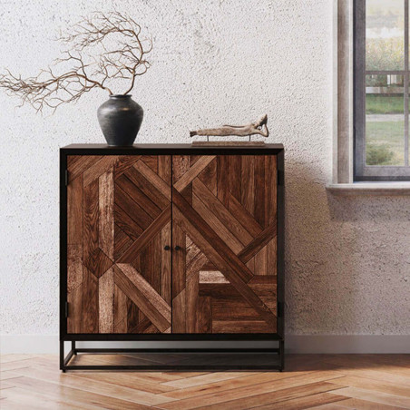 Meuble de rangement 2 portes en métal noir et bois recyclé - JORDIA