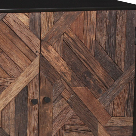 Meuble de rangement 2 portes en métal noir et bois recyclé - JORDIA