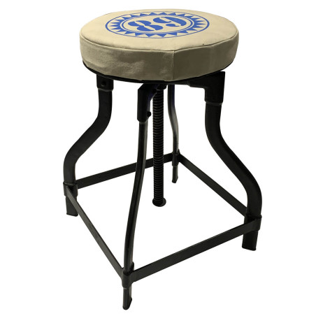 Tabouret atelier à crémaillère en métal assise toile imprimée - SOLALOR