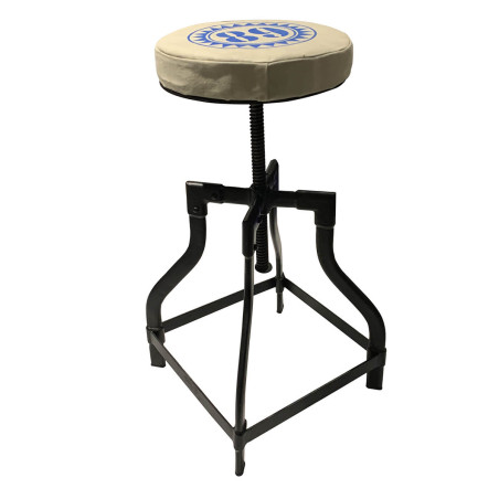 Tabouret atelier à crémaillère en métal assise toile imprimée - SOLALOR
