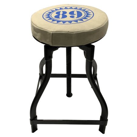 Tabouret atelier à crémaillère en métal assise toile imprimée - SOLALOR