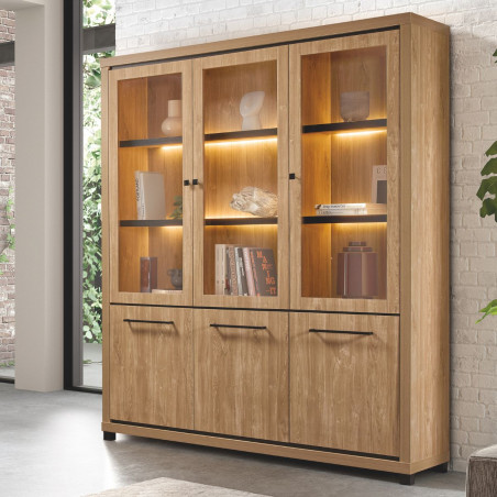 Bibliothèque 6 portes leds aspect bois Houston Oak - VYSIAL