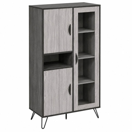 Argentier 3 portes 1 vitre 1 niche aspect bois grisé noir - SLOPE