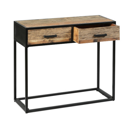 Console 2 tiroirs en teck recyclé et métal laqué noir - TANIRA