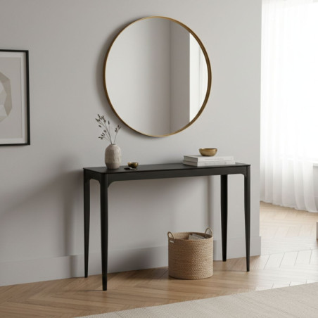 Console MDF placage céramique noir marbré et acier anthracite - SLEEKOR