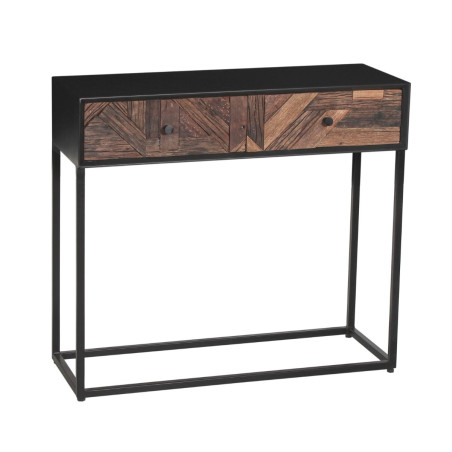 Console 2 tiroirs en métal noir et bois recyclé - JORDIA