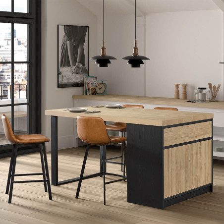 Ilôt de cuisine 170 cm avec rangement aspect bois - KALIMUENDO
