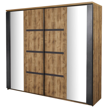 Armoire portes coulissantes 245 cm chêne artisan et graphite - DELAES
