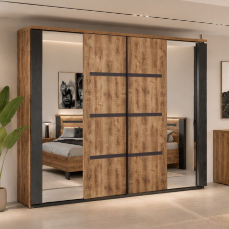 Armoire portes coulissantes 245 cm chêne artisan et graphite - DELAES