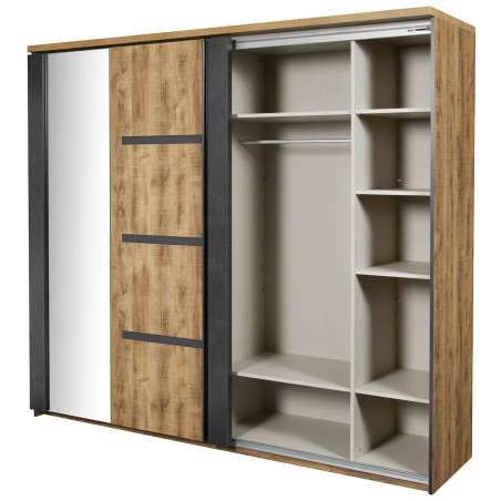 Armoire portes coulissantes 245 cm chêne artisan et graphite - DELAES