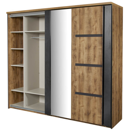 Armoire portes coulissantes 245 cm chêne artisan et graphite - DELAES