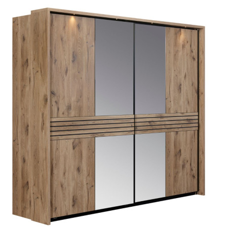 Armoire 2 portes coulissantes miroir leds aspect bois noir - NIKITOR