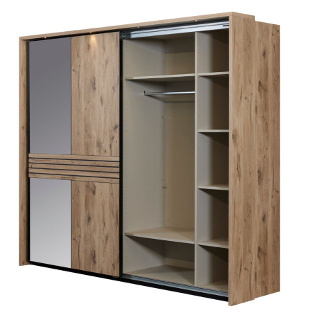 Armoire 2 portes coulissantes miroir leds aspect bois noir - NIKITOR