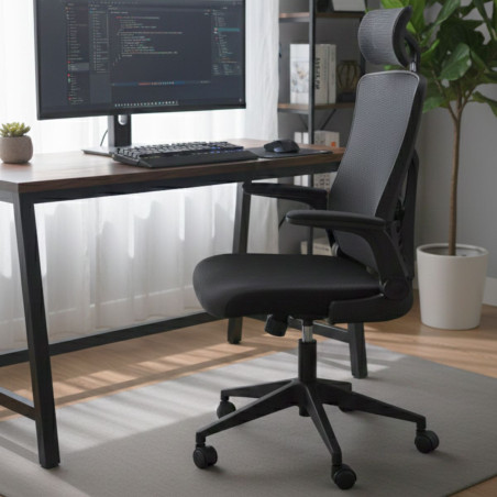 Fauteuil de bureau en maille noir avec appui-tête réglable - AXIUMOR