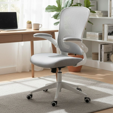 Fauteuil de bureau en maille gris avec accoudoirs réglables - HELIXOR