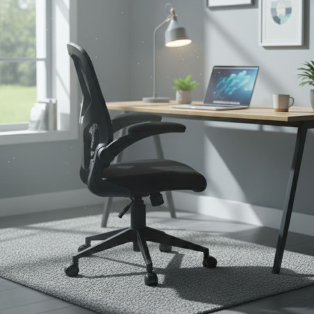 Fauteuil de bureau en maille noir avec accoudoirs réglables - HELIXOR