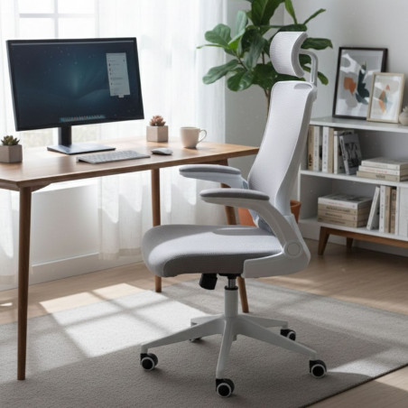 Fauteuil de bureau en maille gris avec appui-tête réglable - AXIUMOR