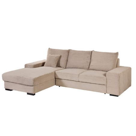 Canapé d'angle gauche convertible taupe tissu velours côtelé - ELKOR