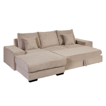 Canapé d'angle gauche convertible taupe tissu velours côtelé - ELKOR