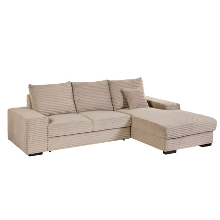 Canapé d'angle droit convertible taupe tissu velours côtelé - ELKOR
