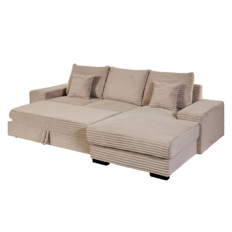 Canapé d'angle droit convertible taupe tissu velours côtelé - ELKOR