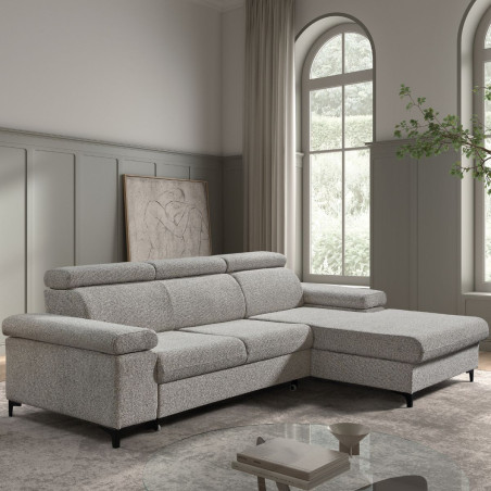Canapé Méridienne Droite 3 Places Convertible Tissu Gris chiné - MARCA
