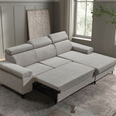 Canapé Méridienne Droite 3 Places Convertible Tissu Gris chiné - MARCA