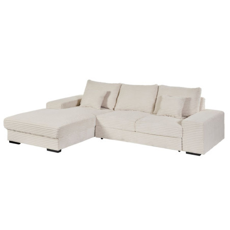 Canapé d'angle gauche convertible crème tissu velours côtelé - ELKOR