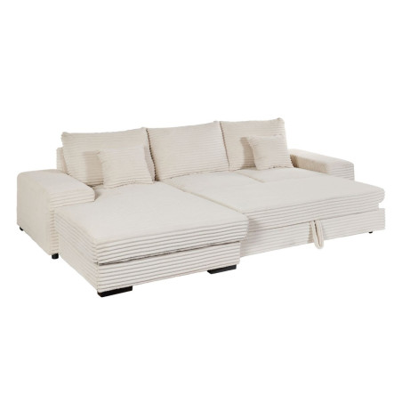 Canapé d'angle gauche convertible crème tissu velours côtelé - ELKOR