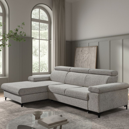 Canapé méridienne gauche 3 places convertible tissu gris chiné - MARCA
