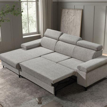 Canapé méridienne gauche 3 places convertible tissu gris chiné - MARCA