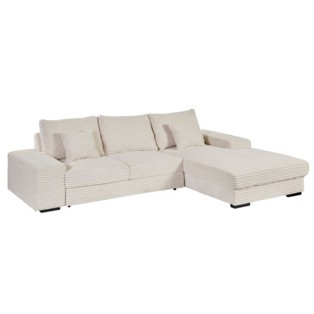 Canapé d'angle droit convertible crème tissu velours côtelé - ELKOR