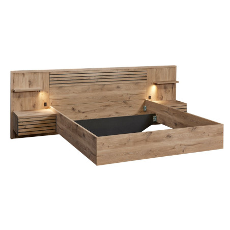 Lit 140x200cm avec tête de lit, chevets suspendus et LED - NIKITOR
