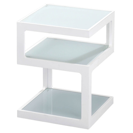 Bout de canapé design cubique en verre blanc - SQUAREOR