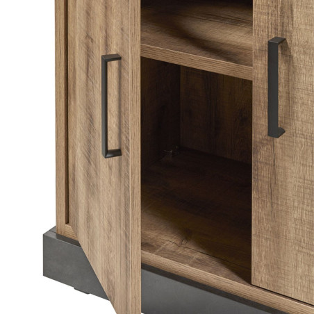 Vitrine 4 portes chêne artisan et noir graphite avec éclairage - BALTY