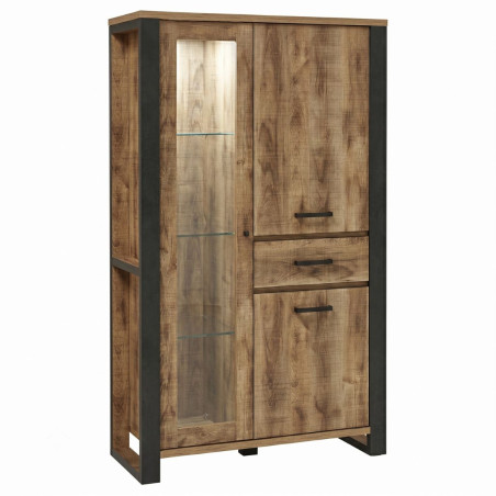 Vitrine 3 portes chêne artisan et noir graphite - SAMILY